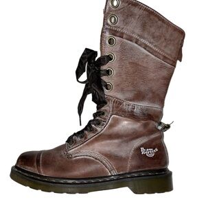 Dr. Martens Brown Leather Air Wair Calf Floral Boots